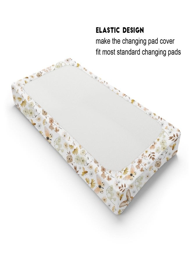 KASTLEE Vintage Butterflies Boho Wildflowers Baby Changing Pad Covers for Boy Girl 32''x16'' Watercolor Bees Butterflies Spring Floral Fitted Diaper Change Table Mats Soft Breathable Cradle & Bassinet Sheets - Image 3